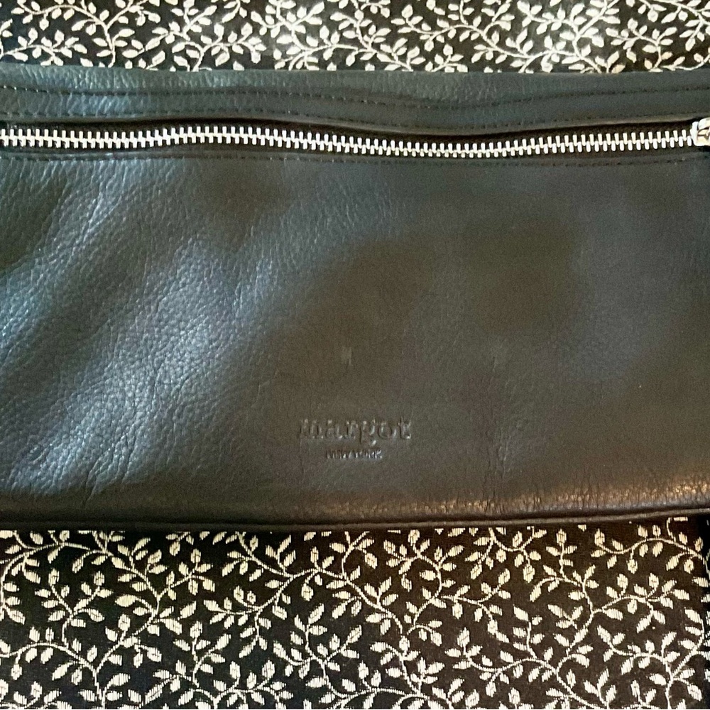 MARGOT PEBBLED LEATHER FOLD OVER BAG MULTIPLE ZIPPERS ADJUST CROSSBODY STRAP - Picture 11 of 12